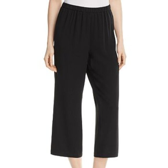 Eileen Fisher Pants - Eileen Fisher Black SILK Wide Leg Crop Pants PS